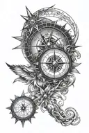 Compass and a clock with the filipino sun and stars  tattoo design idea