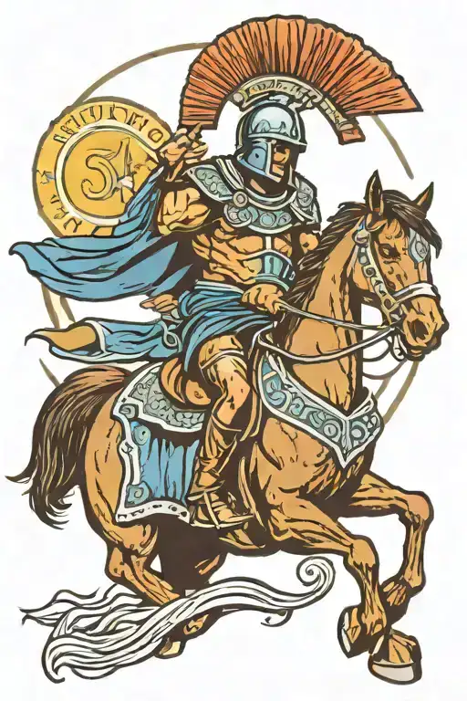 spartan wearing bike helmet and riding horse in blue tattoo design idea