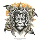 sun rays with hanuman face surrounded tattoo design idea