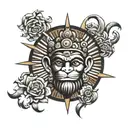 sun rays with hanuman face surrounded tattoo design idea
