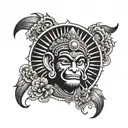 sun rays with hanuman face surrounded tattoo design idea