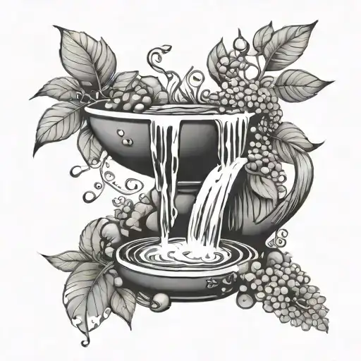 waterfall and pot designs intertwined tattoo design idea