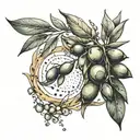 Olive branch intertwined with celestial-inspired quartz designs tattoo design idea