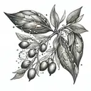 Olive branch intertwined with celestial-inspired quartz designs tattoo design idea