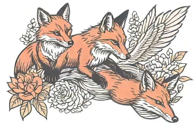 fox and cardinal flying towards tattoo design idea
