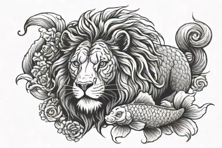 lion and koi fish transforming tattoo design idea