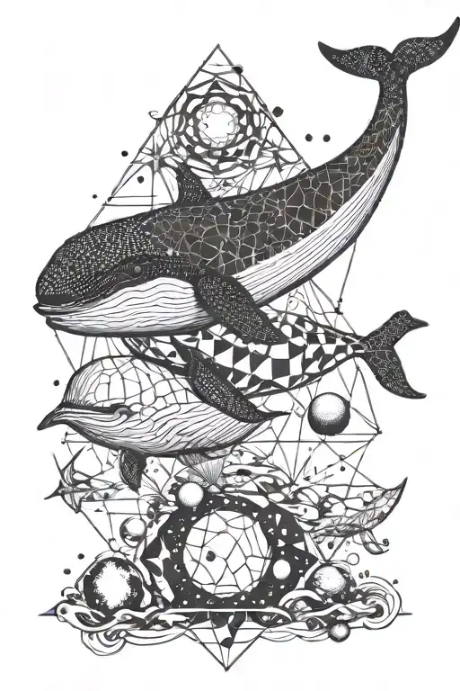 whale, geometric, planets, space themed tattoo tattoo design idea
