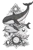 whale, geometric, planets, space themed tattoo tattoo design idea