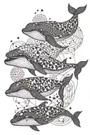 whale, geometric, planets, space themed tattoo tattoo design idea