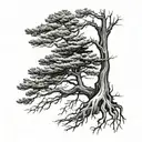 pines tree with roots reaching deep tattoo design idea