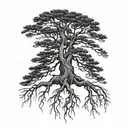 pines tree with roots reaching deep tattoo design idea