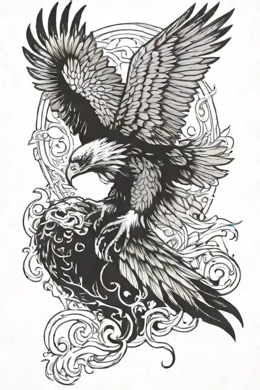 heaht,fire, eagle wings flying tattoo design idea