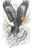 heaht,fire, eagle wings flying tattoo design idea