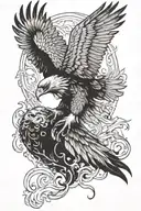heaht,fire, eagle wings flying tattoo design idea