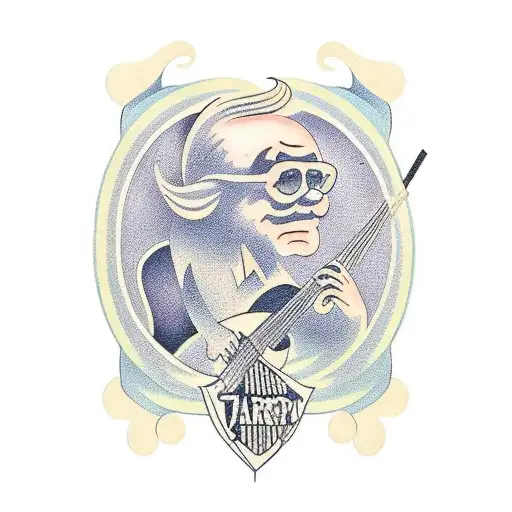 Hannah Barbera-style bass guitar tattoo design idea