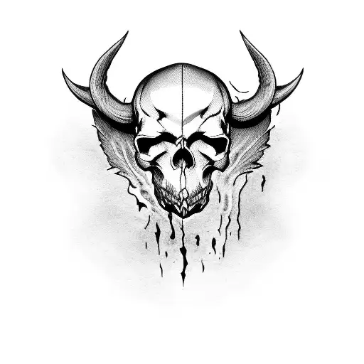 A killer's hand holding a devil's skull tattoo design idea