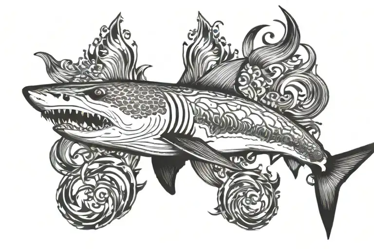 word cover up tattoo with shark tattoo design idea