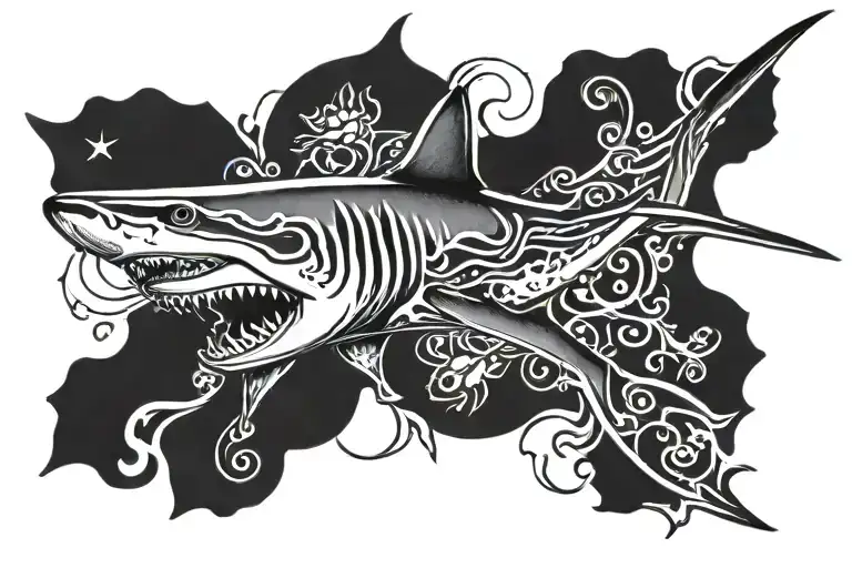 word cover up tattoo with shark tattoo design idea