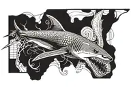 word cover up tattoo with shark tattoo design idea