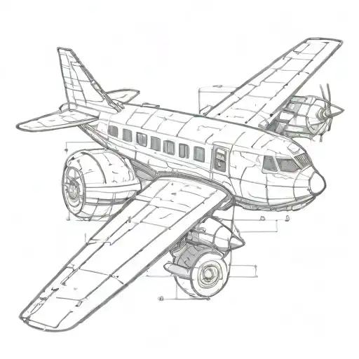 Designing a tattoo design with a design of an airplane or an airplane engine along with lines and lines around it. The d tattoo design idea