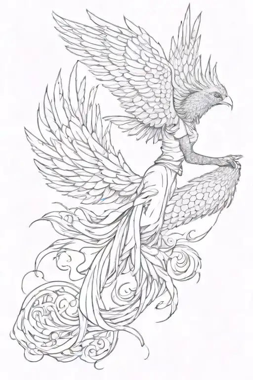 The girl is falling next to the flying phoenix tattoo design idea