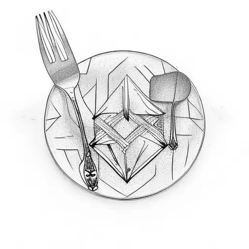 Knife and fork on plate tattoo design idea