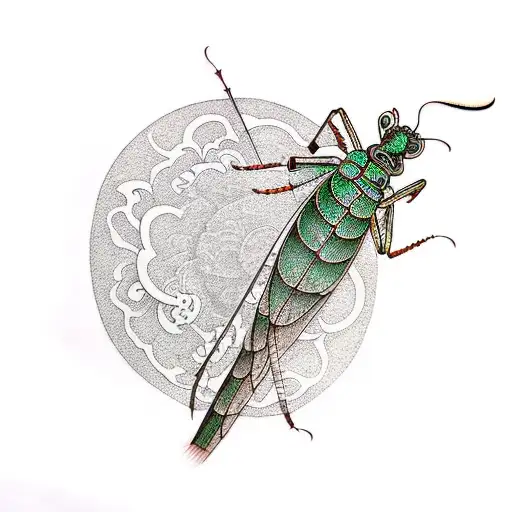 grasshopper on wheat shaft art nouveau  tattoo design idea