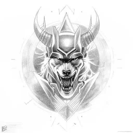 Thor in the carriage attacking fenrir with rays tattoo design idea