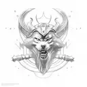 Thor in the carriage attacking fenrir with rays tattoo design idea