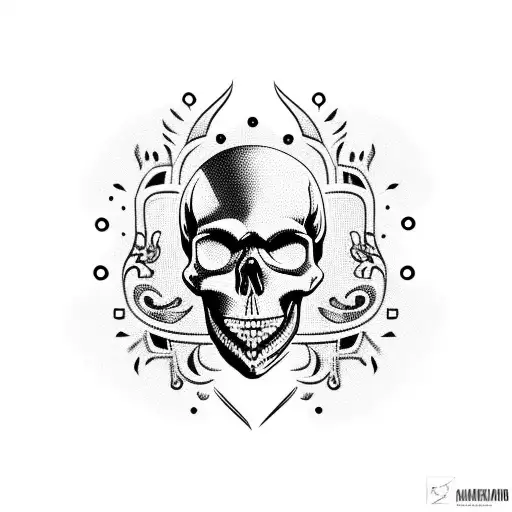skull and ukrainian ornament tattoo design idea