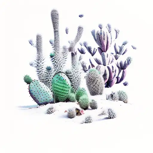 prickly pear cactus connected to pine tree tattoo design idea