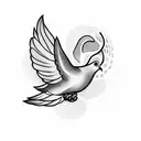 A dotwork tattoo of a dove carrying an olive branch, symbolizing peace tattoo design idea