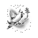 A dotwork tattoo of a dove carrying an olive branch, symbolizing peace tattoo design idea