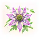 realistic floral tattoo on arm. clematis flowers surrounding garden spider web.  persephone. honeycomb tattoo design idea
