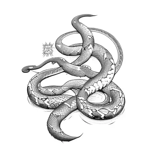 A moonlit sword fight between two snakes in a self-improvement arena tattoo design idea
