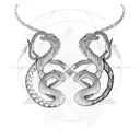 A moonlit sword fight between two snakes in a self-improvement arena tattoo design idea