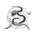 A moonlit sword fight between two snakes in a self-improvement arena tattoo design idea