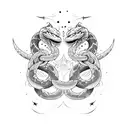 A moonlit sword fight between two snakes in a self-improvement arena tattoo design idea