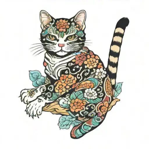 cat colored small size tattoo design idea