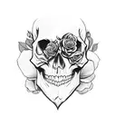 Skull with hairy eyebrows and Roses around head  tattoo design idea