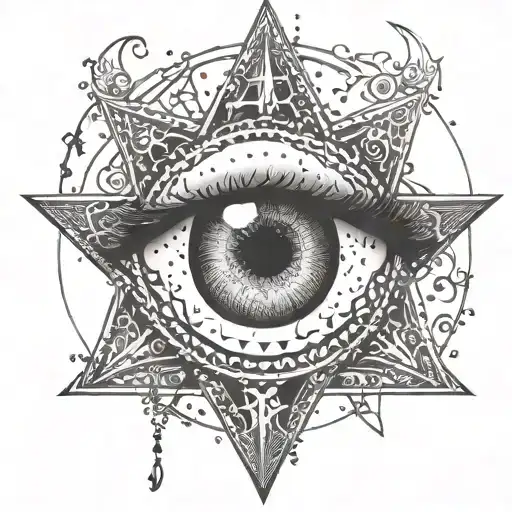 eye , pentagram diablo tattoo design idea