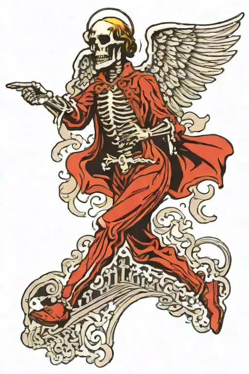 angel or skeleton falling from heaven gates tattoo design idea