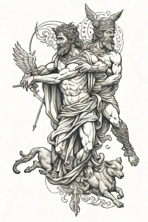 For a fine line tattoo that represents the Greek story of Cadmus and includes a depiction of his two small sons, the des tattoo design idea