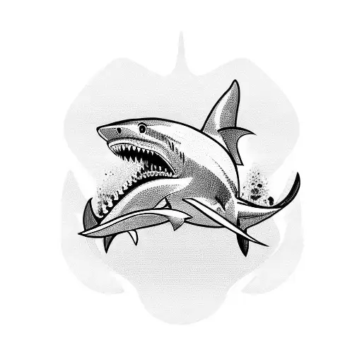 shark with cape cod arm as tail fin tattoo design idea