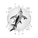 shark with cape cod as tail fin tattoo design idea