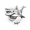 shark with cape cod arm as tail fin tattoo design idea
