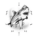 shark with cape cod arm as tail fin tattoo design idea