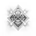 hexagon, roses, skull, red, graveyard  tattoo design idea