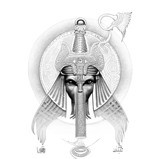 ankh with isis goddess wing and eye of horus tattoo design idea