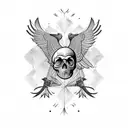 An old school tattoo design featuring an eagle carcará perched on a skull tattoo design idea